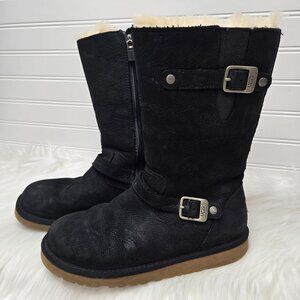 UGG Australia Kensington Black Leather Boots w/ Buckles Moto Style Women's Sz 5